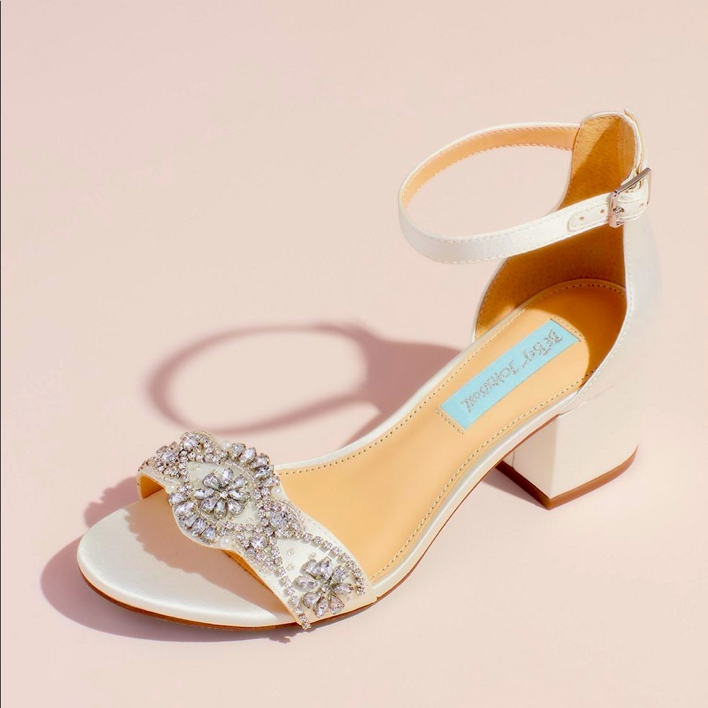 NWT BETSEY JOHNSON BLUE embellished block heels